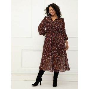 LIKE NEW- ELOQUII Elements Women's Plus Size Midi Shirtdress With Ruffles